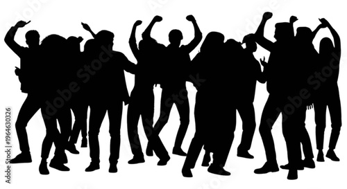 Group of people raising arms in a celebratory or energetic pose together