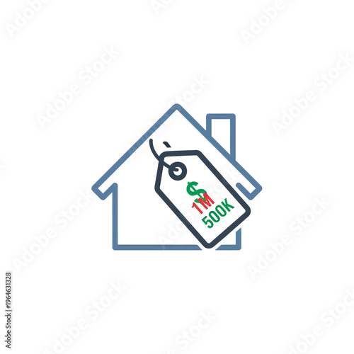 A house with a price tag showing 1M and 500K for sale.