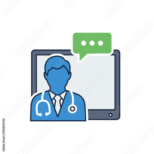 Doctor communicates with patient via tablet device for online consultation vectorrr 336