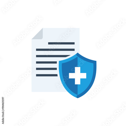 Medical document protected by a shield with a white cross on vectorrr