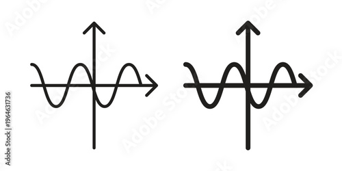 Wave sine icons vector silhouette set. thin line icon pack.