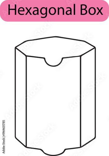 Hexagonal box packaging template with tuck flap minimal line art geometric container illustration design