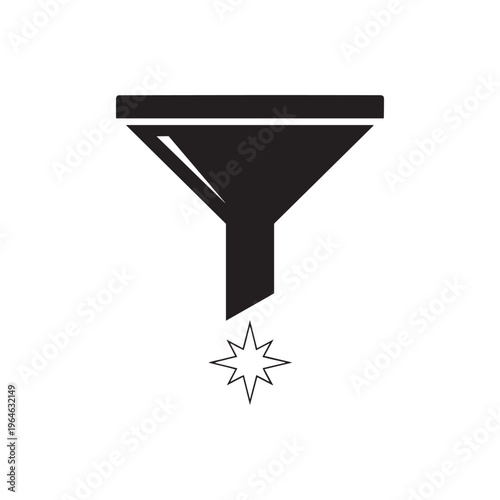 Black icon silhouette of a funnel with a sparkling star emanating from the bottom