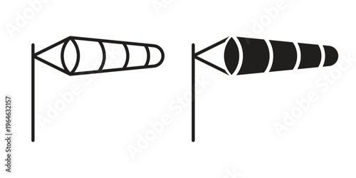 Windsock icons vector silhouette set. thin line icon pack.