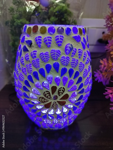 Glass Decoration and Night Lamp in dark. Beautiful Home decor product close display.