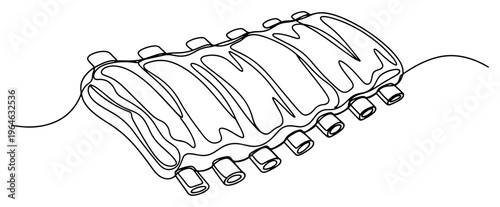 Rack of pork ribs continuous line art illustration in minimalist style