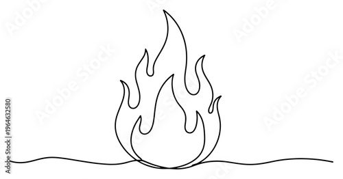Burning fire flame continuous line drawing in minimalist art style