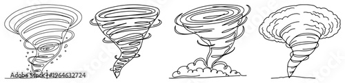 Set of tornado and whirlwind storm illustrations in minimalist line art style