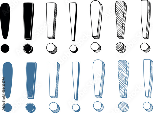 Collection of exclamation mark symbols in various styles and colors