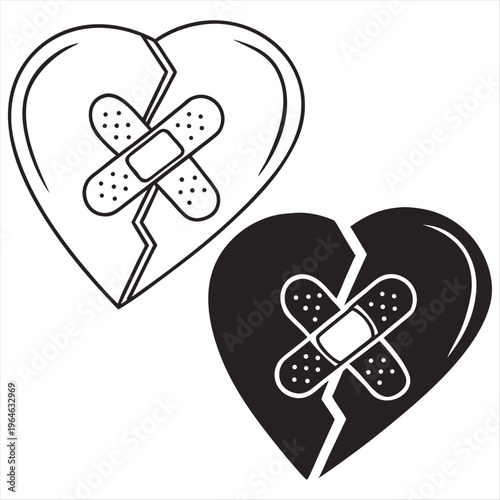 healing after breakup icon on white background Black silhouette flat icon outline icon and colored icon style three minimal vector icon style