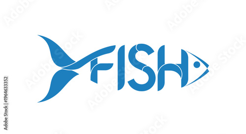 Creative Blue Fish Wordmark Logo Design with Stylized Tail and Head.