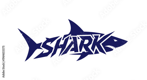 Stylized blue shark silhouette with SHARK text integrated into its body design.