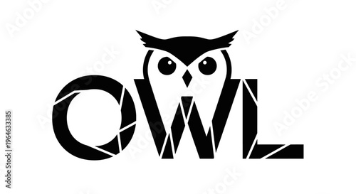 Stylized Owl Logo Design with Geometric Elements and Modern Typography.