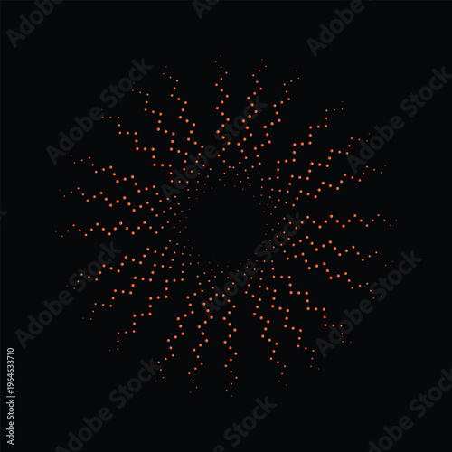 Orange Dotted Radial Burst on Black Background abstract