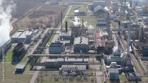 Industrial plant producing nitrogen fertilizers from natural gas, aerial view