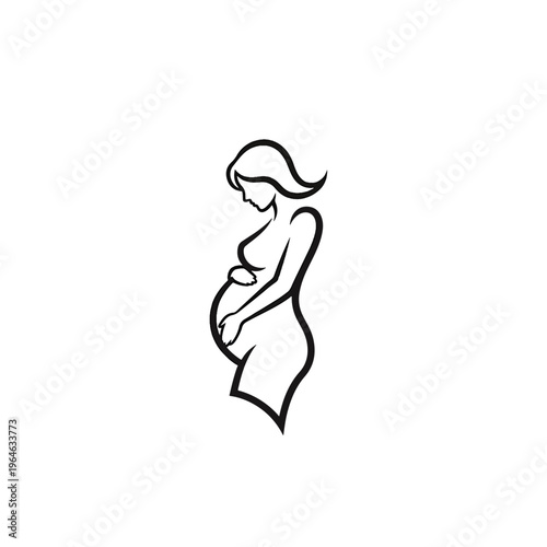 Elegant Vector Outline of a Pregnant Woman Symbolizing Motherhood and New Life