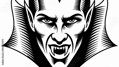 Intense gaze of a classic vampire with sharp fangs and dark features