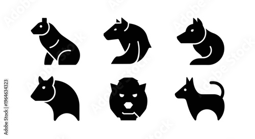 Collection of stylized black animal silhouettes on white background.