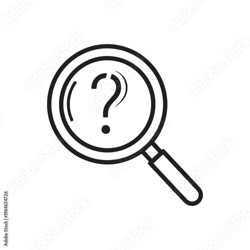 Magnifying glass with question mark - symbolizing inquiry, investigation, and mystery, line art