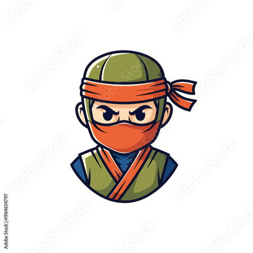 Beautiful vector illustration of a masked character mascot with a determined expression.
