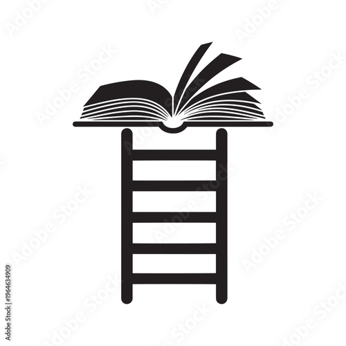 Open book on a ladder silhouette icon representing education, progress, and the pursuit of knowledge