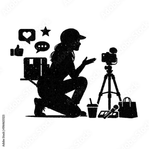 Minimalist Silhouette of Female Content Creator Recording Video for Social Media
