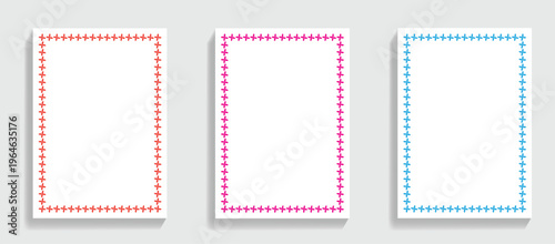 Three blank pages with colorful decorative borders