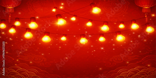 Red Christmas background with glowing lights and candles