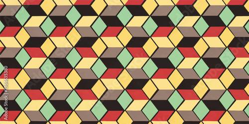 Seamless abstract geometric pattern background with mosaic squares and diamond shapes in retro yellow decorative vector style suitable for wallpaper textile and fabric design 🎨✨