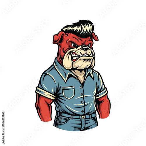 Cool anthropomorphic bulldog character illustration in retro rockabilly style vector