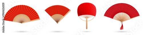 Chinese hand fan red and gold handheld souvenir