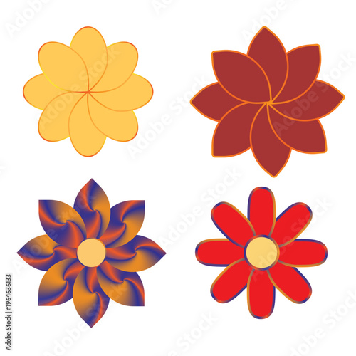 Abstract geometric colorful flower futuristic graphic element collection set