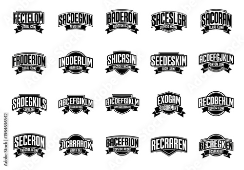 Collection of Vintage Varsity Logos and Sports Badge Emblems in Black and White