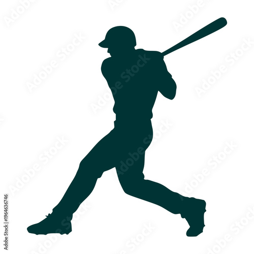 Cricket Batter Swinging Shot, Black silhouette of a cricket batter mid-swing, bat extended forward, executing a shot