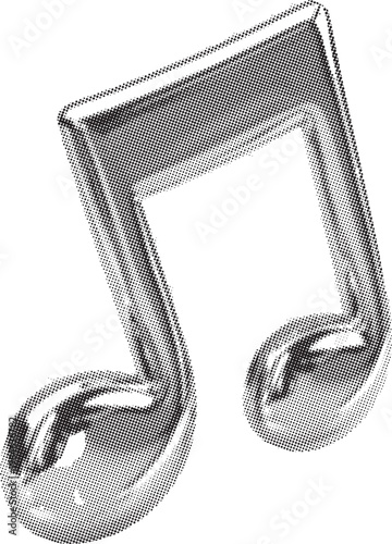 Gleaming silver eighth note music symbol reflecting bright studio light isolated.