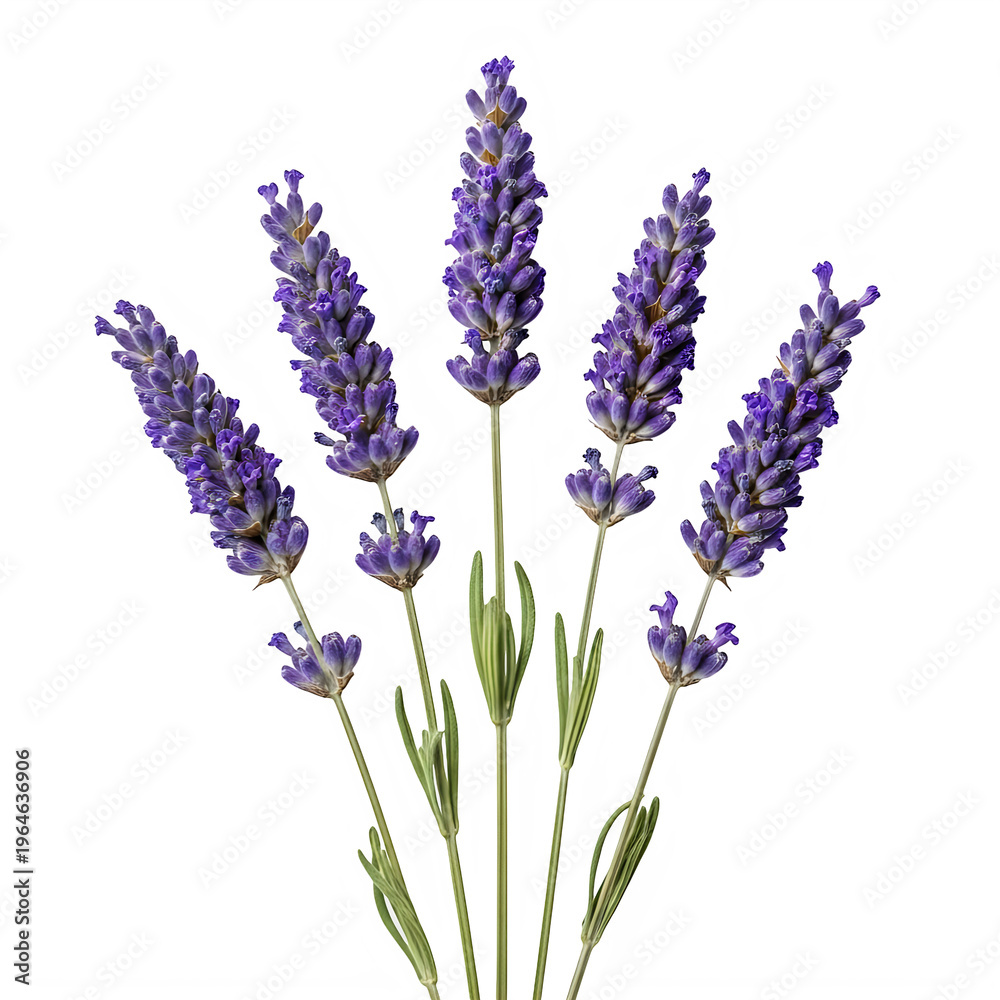 Fototapeta premium A bunch of purple lavender flowers isolated on white background