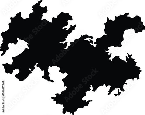 Black silhouette map of an abstract landmass on white background