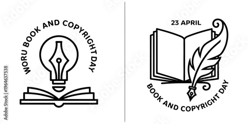A minimalist black and white graphic design celebrating world book and copyright day on april 23rd. Vector, illustration