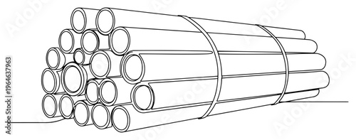 Minimalist one line illustration of a bundle of industrial steel pipes