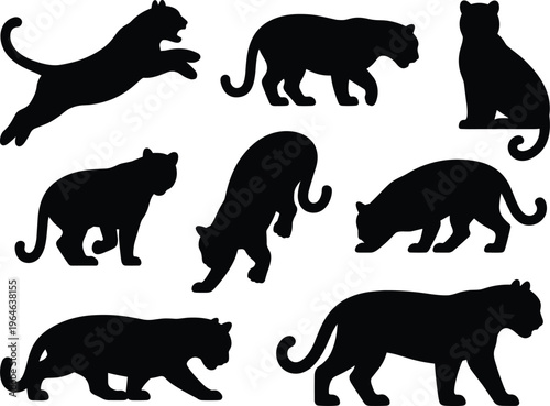 Collection of Black Panther Silhouettes in Various Poses on White Background