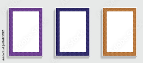 Three empty picture frames with textured borders white