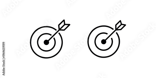 Two outline target icons with arrows in center and concentric circles on white background symbolizing focus and achievement in business goals