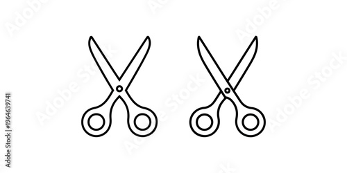 Pair of open scissors outline icon set illustrating cutting tools for tailoring and school stationery supplies in craft and fashion design environments
