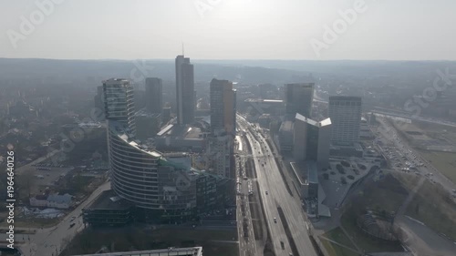 Vilnius city, Lithuania financial district, aerial view