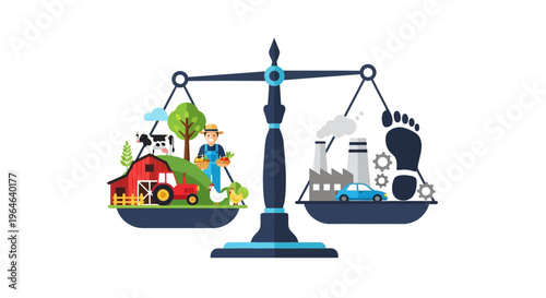 Ecological Balance: Agriculture, Industry, and Carbon Footprint on Scales. Sustainability vs. Environmental Impact