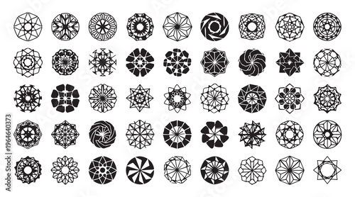 Tableau sur toile Geometric mandala icons set abstract circular kaleidoscope shapes for sacred geo