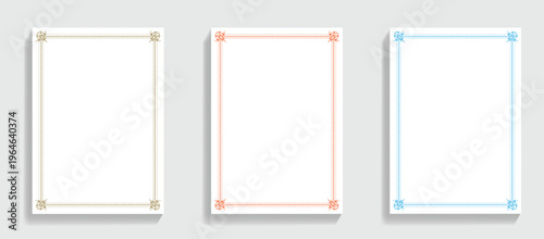 Three Ornate Cornered Frames Gold Orange Blue On White Background