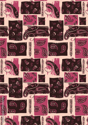 Patches work Bandana paisley, Traditional patch work,  folk fashion, Cultural, collage seamless eps vector file
