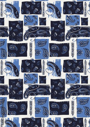 Patches work Bandana paisley, Traditional patch work,  folk fashion, Cultural, collage seamless eps vector file
