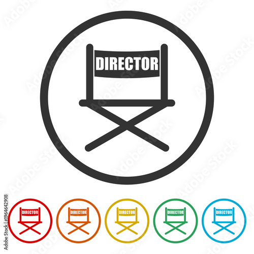 Film director chair icon. Set icons in color circle buttons
